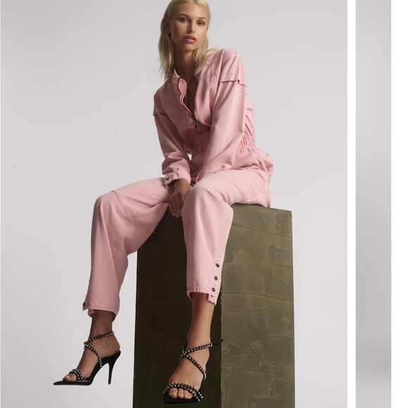 NWOT ONE TEASPOON Cindy Aviator Jumpsuit Pink Denim Zip Up One Piece - Picture 3 of 13